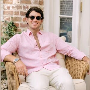 NIP Kenny Flowers ‘The Rose Blusher’ Long Sleeve Pink Linen Shirt, Size XXL
